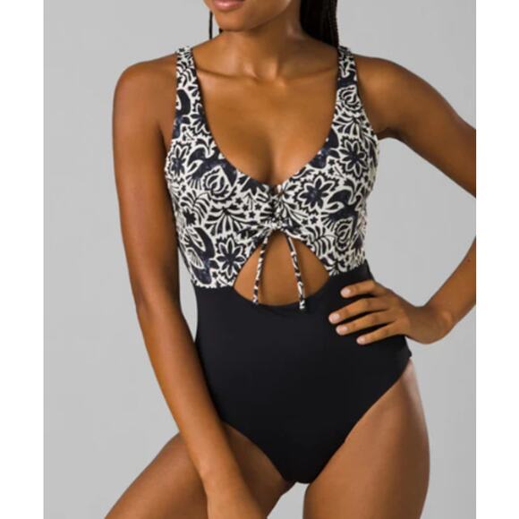 NWT prAna Women's Ruby Beach One Piece Swimsuit Small Black White - Picture 1 of 7